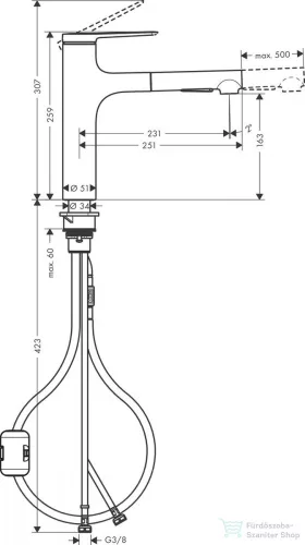 Hansgrohe ZESIS M33 egykaros mosogató csaptelep kihúzható fejjel 160 ,2 jet, nemesacél 74801800