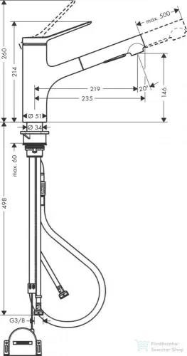 Hansgrohe ZESIS M33 egykaros mosogató csaptelep 140, kihúzható kifolyóval, 2 jet, sBox light, króm 74803000