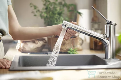 Hansgrohe ZESIS M33 egykaros mosogató csaptelep 140, kihúzható kifolyóval, 2 jet, sBox light, króm 74803000