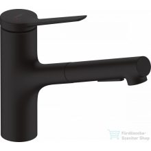   Hansgrohe ZESIS M33 egykaros mosogató csaptelep 140, kihúzható kifolyóval, 2 jet, sBox light, matt fekete 74803670