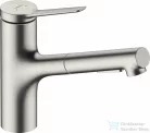 Hansgrohe ZESIS M33 egykaros mosogató csaptelep 140, kihúzható kifolyóval, 2 jet, sBox light, nemesacél felület 74803800
