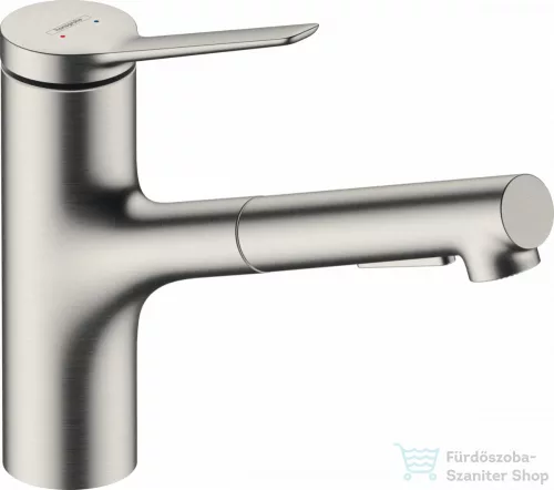 Hansgrohe ZESIS M33 egykaros mosogató csaptelep 140, kihúzható kifolyóval, 2 jet, sBox light, nemesacél felület 74803800