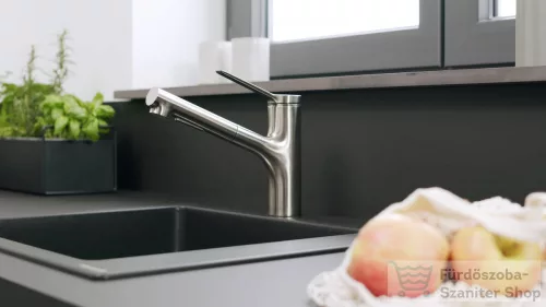Hansgrohe ZESIS M33 egykaros mosogató csaptelep 140, kihúzható kifolyóval, 2 jet, sBox light, nemesacél felület 74803800