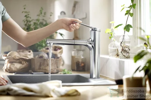 Hansgrohe ZESIS M33 egykaros mosogató csaptelep 160, kihúzható kifolyóval, 2 jet, sBox light, króm 74804000