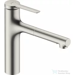   Hansgrohe ZESIS M33 egykaros mosogató csaptelep 160, kihúzható kifolyóval, 2 jet, sBox light, nemesacél felület 74804800