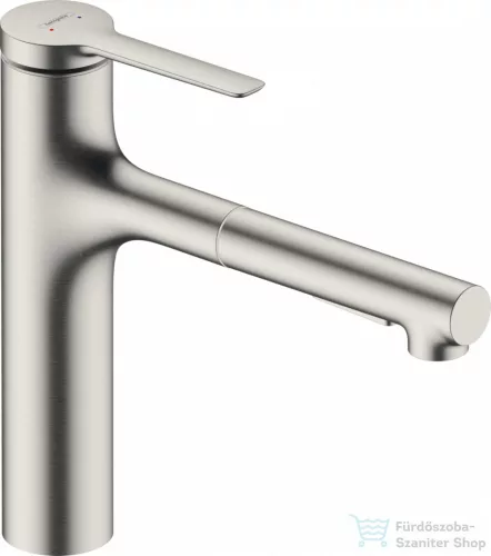 Hansgrohe ZESIS M33 egykaros mosogató csaptelep 160, kihúzható kifolyóval, 2 jet, sBox light, nemesacél felület 74804800