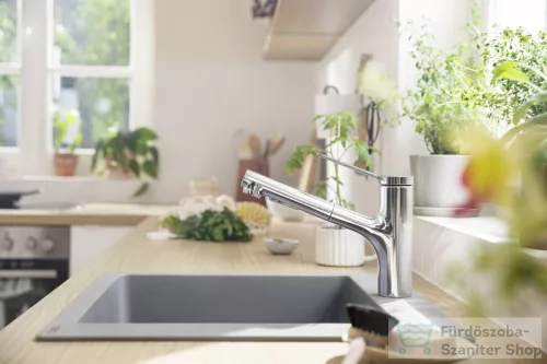 Hansgrohe ZESIS M33 140 Eco mosogató csaptelep kihúzható zuhanyfejjel,2 jet, króm 74810000