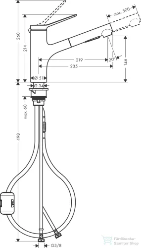 Hansgrohe ZESIS M33 150 mosogató csaptelep kihúzható zuhanyfejjel,2 jet,matt fekete 74820670