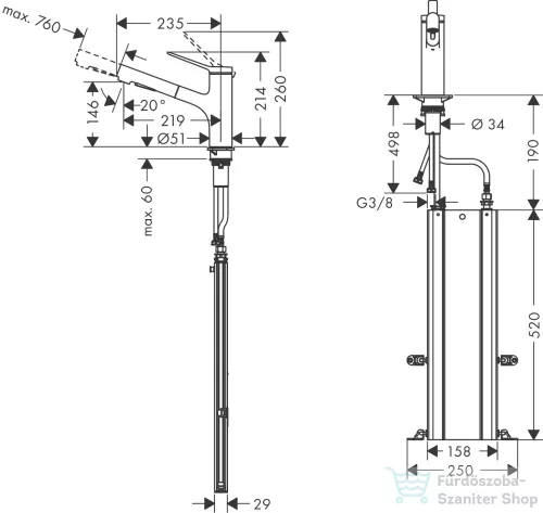 Hansgrohe ZESIS M33 150 mosogató csaptelep kihúzható zuhanyfejjel,2 jet,sBox,rozsdamentes acél 74821800