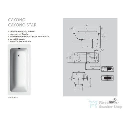 Kaldewei Cayono 160x70 beépíthető acéllemez fürdőkád 748