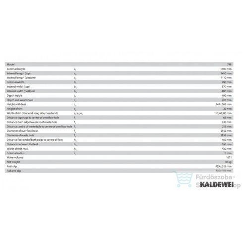 Kaldewei Cayono 160x70 beépíthető acéllemez fürdőkád 748