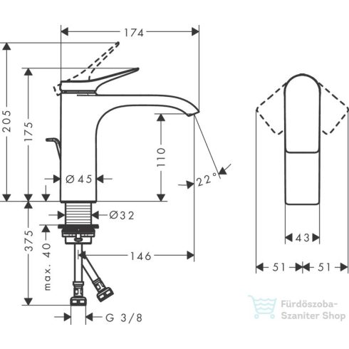 Hansgrohe VIVENIS 110 mosdó csaptelep, automata leeresztővel, matt fekete 75020670