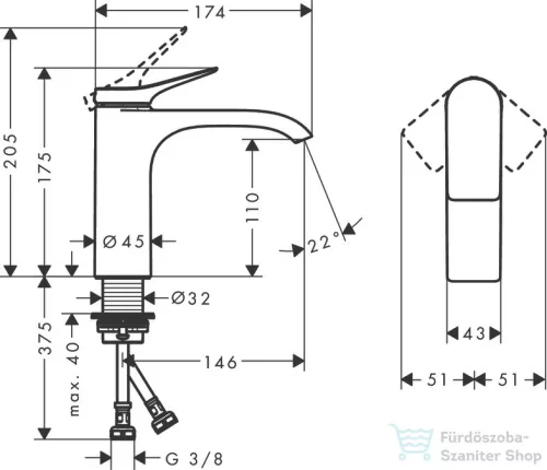 Hansgrohe VIVENIS 110 mosdó csaptelep, leeresztő nélkül, matt fekete 75022670