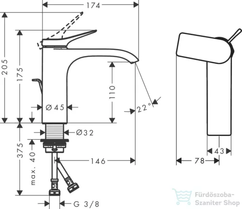 Hansgrohe VIVENIS 110 hidegindításos mosdó csaptelep automata leeresztővel, szálcsiszolt fekete króm 75023340