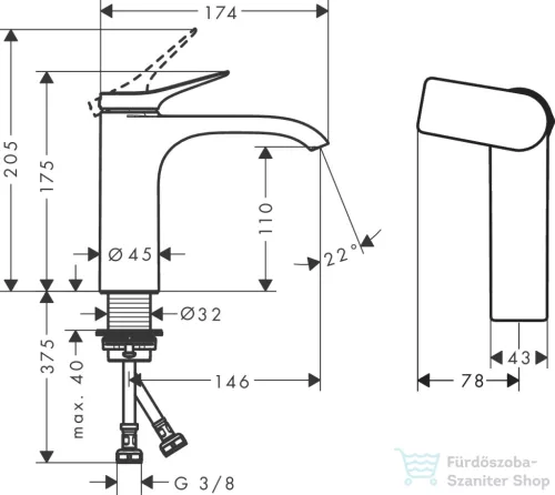 Hansgrohe VIVENIS 110 hidegindításos mosdó csaptelep leeresztő nélkül, szálcsiszolt fekete króm 75024340