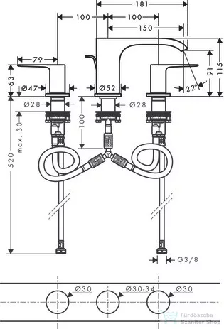 Hansgrohe VIVENIS 3 üléses mosdó csaptelep, automata leeresztővel, matt fehér 75033700
