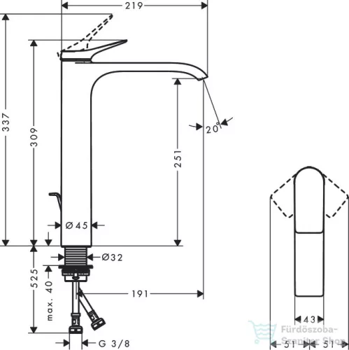 Hansgrohe VIVENIS 250 magasított mosdó csaptelep, automata leeresztővel, matt fehér 75040700