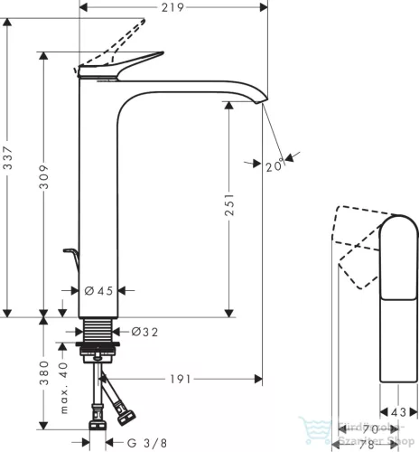 Hansgrohe VIVENIS 250 hidegindításos, magasított mosdó csaptelep automata leeresztővel, szálcsiszolt bronz 75044140