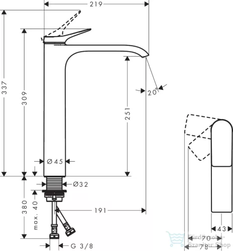 Hansgrohe VIVENIS 250 hidegindításos, magasított mosdó csaptelep leeresztő nélkül, króm 75045000