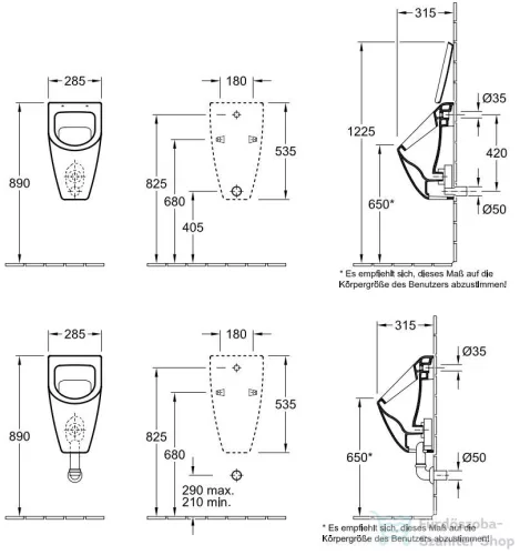 Villeroy & Boch Subway elszívó rendszerű piszoár CeramicPlus bevonattal 7513 01 R1 ( 751301R1 )