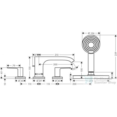 Hansgrohe VIVENIS 4 üléses kád csaptelep, sBox-szal, króm 75444000