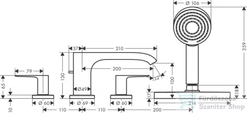 Hansgrohe VIVENIS 4 üléses kád csaptelep, sBox-szal, matt fehér 75444700