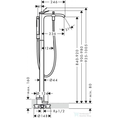 Hansgrohe VIVENIS szabadon álló kád csaptelep, szálcsiszolt fekete króm 75445340