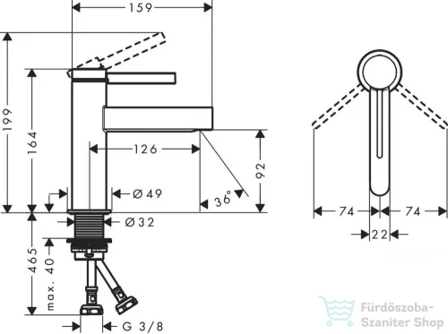 Hansgrohe FINORIS egykaros mosdó csaptelep 100, klik-klak leeresztővel, matt fekete 76010670