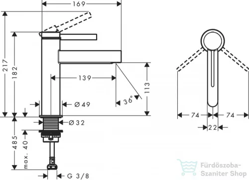 Hansgrohe FINORIS egykaros mosdó csaptelep 110, klik-klak leeresztővel, matt fekete 76023670