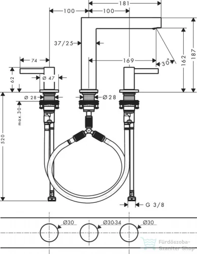 Hansgrohe FINORIS 160 3 üléses mosdó csaptelep click-clack leeresztővel, szálcsiszolt bronz 76034140