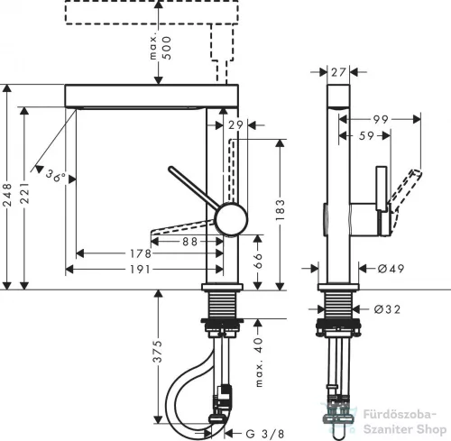 Hansgrohe FINORIS 230 2 Jet mosdó csaptelep kihúzható kifolyóval, click-clack leeresztővel, szálcsiszolt bronz 76063140