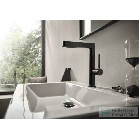 Hansgrohe FINORIS 230 2 Jet mosdó csaptelep kihúzható kifolyóval, click-clack leeresztővel, szálcsiszolt fekete króm 76063340
