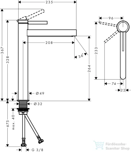 Hansgrohe FINORIS 260 hidegindításos, magasított mosdó csaptelep click-clack leeresztővel, matt fekete 76072670
