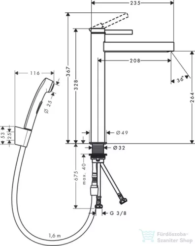Hansgrohe Finoris magasított mosdócsaptelep 260, bidé kézizuhannyal és 160cm-es gégecsővel,króm 76220000