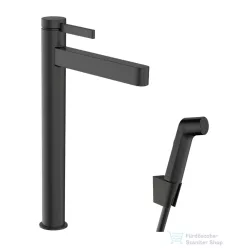  Hansgrohe Finoris magasított mosdócsaptelep 260, bidé kézizuhannyal és 160cm-es gégecsővel, szálcsiszolt fekete króm 76220340