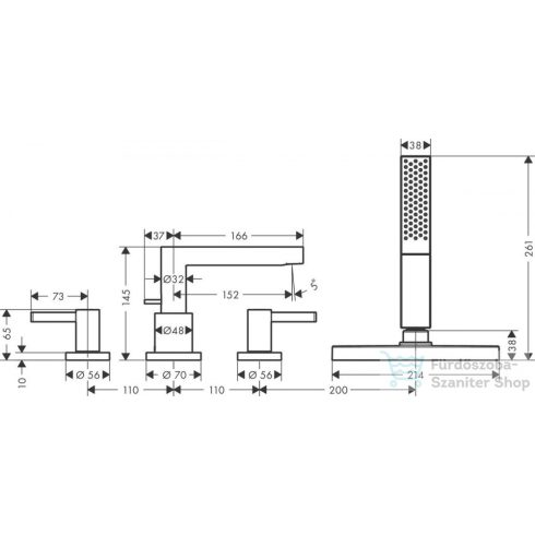 Hansgrohe FINORIS 4 üléses kádperemre szerelhető kád csaptelep, matt fekete 76444670
