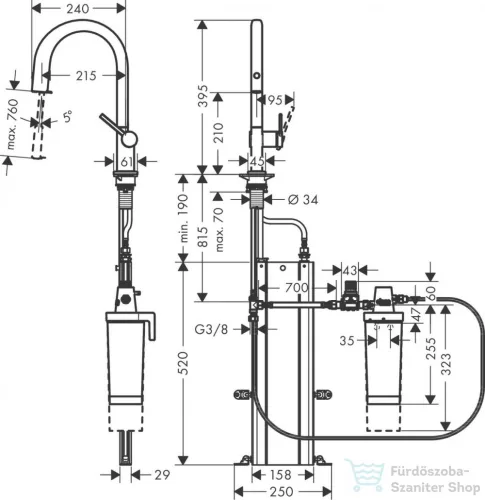 Hansgrohe AQUITTURA M91 vízszűrős mosogató csaptelep 210, kihúzható zuhanyfejjel, 1jet, sBox, indulókészlet, matt fekete 76800670