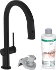 Hansgrohe AQUITTURA M91 vízszűrős mosogató csaptelep 210, kihúzható zuhanyfejjel, 1jet, indulókészlet, matt fekete 76801670