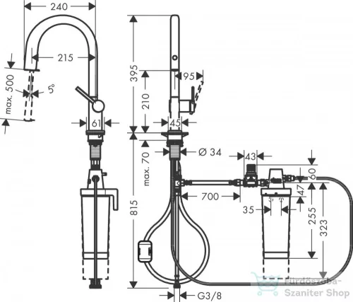 Hansgrohe AQUITTURA M91 vízszűrős mosogató csaptelep 210, kihúzható zuhanyfejjel, 1jet, indulókészlet, nemesacél felület 76801800