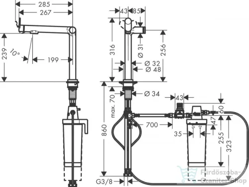 Hansgrohe AQUITTURA M91 vízszűrős mosogató csaptelep 240, 1jet, indulókészlet, matt fekete 76802670