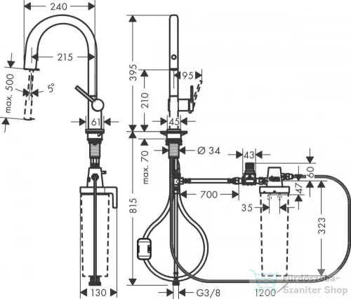 Hansgrohe AQUITTURA M91 vízszűrős mosogató csaptelep 210, kihúzható zuhanyfejjel, 1jet, matt fekete 76803670