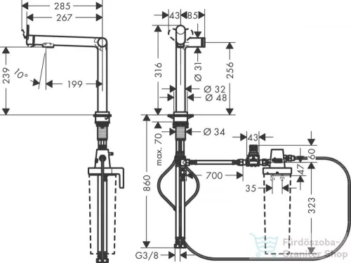 Hansgrohe AQUITTURA M91 vízszűrős mosogató csaptelep 240, 1jet, nemesacél felület 76804800