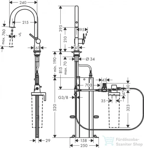 Hansgrohe AQUITTURA M91 vízszűrős mosogató csaptelep 210, kihúzható zuhanyfejjel, 1jet, sBox, króm 76826000