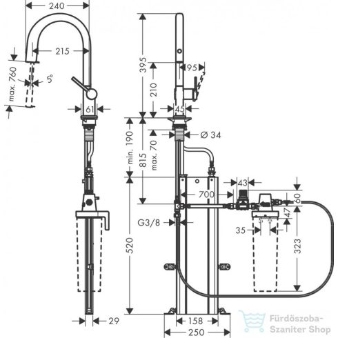 Hansgrohe AQUITTURA M91 vízszűrős mosogató csaptelep 210, kihúzható zuhanyfejjel, 1jet, sBox, nemesacél 76826800