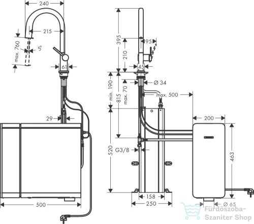 Hansgrohe Aqittura M91 210 mosogató csaptelep és szóda készítő kihúzható zuhanyfejjel,1 jet,sBox,króm 76836000
