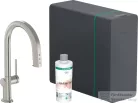Hansgrohe Aqittura M91 210 mosogató csaptelep és szóda készítő kihúzható zuhanyfejjel,1 jet,sBox,rozsdamentes acél 76836800