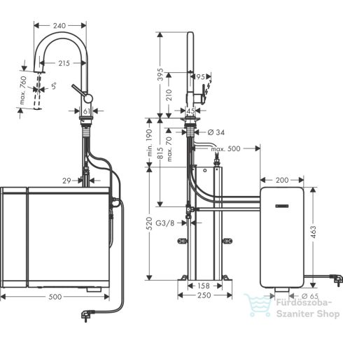 Hansgrohe Aqittura M91 210 mosogató csaptelep és szóda készítő kihúzható zuhanyfejjel,1 jet,sBox,rozsdamentes acél 76836800