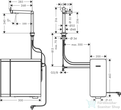 Hansgrohe AQUITTURA M91 vízszűrős mosogató csaptelep és szódakészítő rendszer 240, 1jet, sBox, króm 76837000