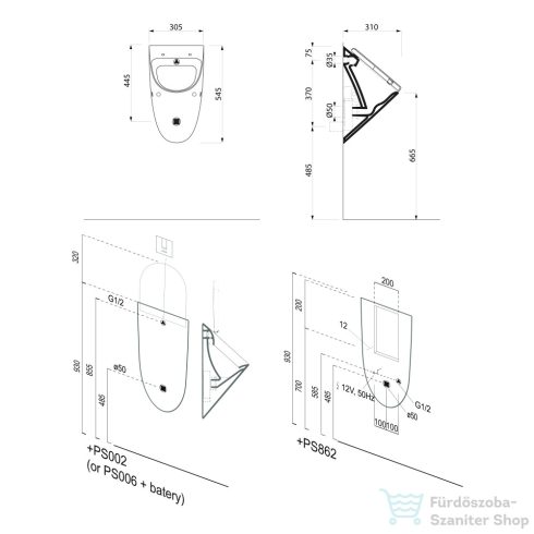 Sapho GSI COMMUNITY piszoár, könnyített lyukakkal fedél számára, 31x54,5cm, matt fehér (769609)