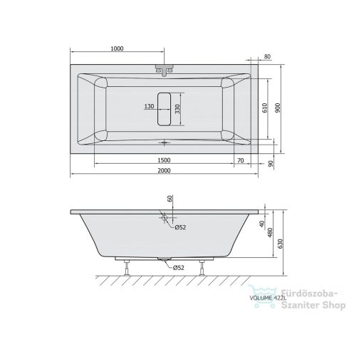 Sapho POLYSAN MARLENE egyenes kád, 200x90x48cm 78731